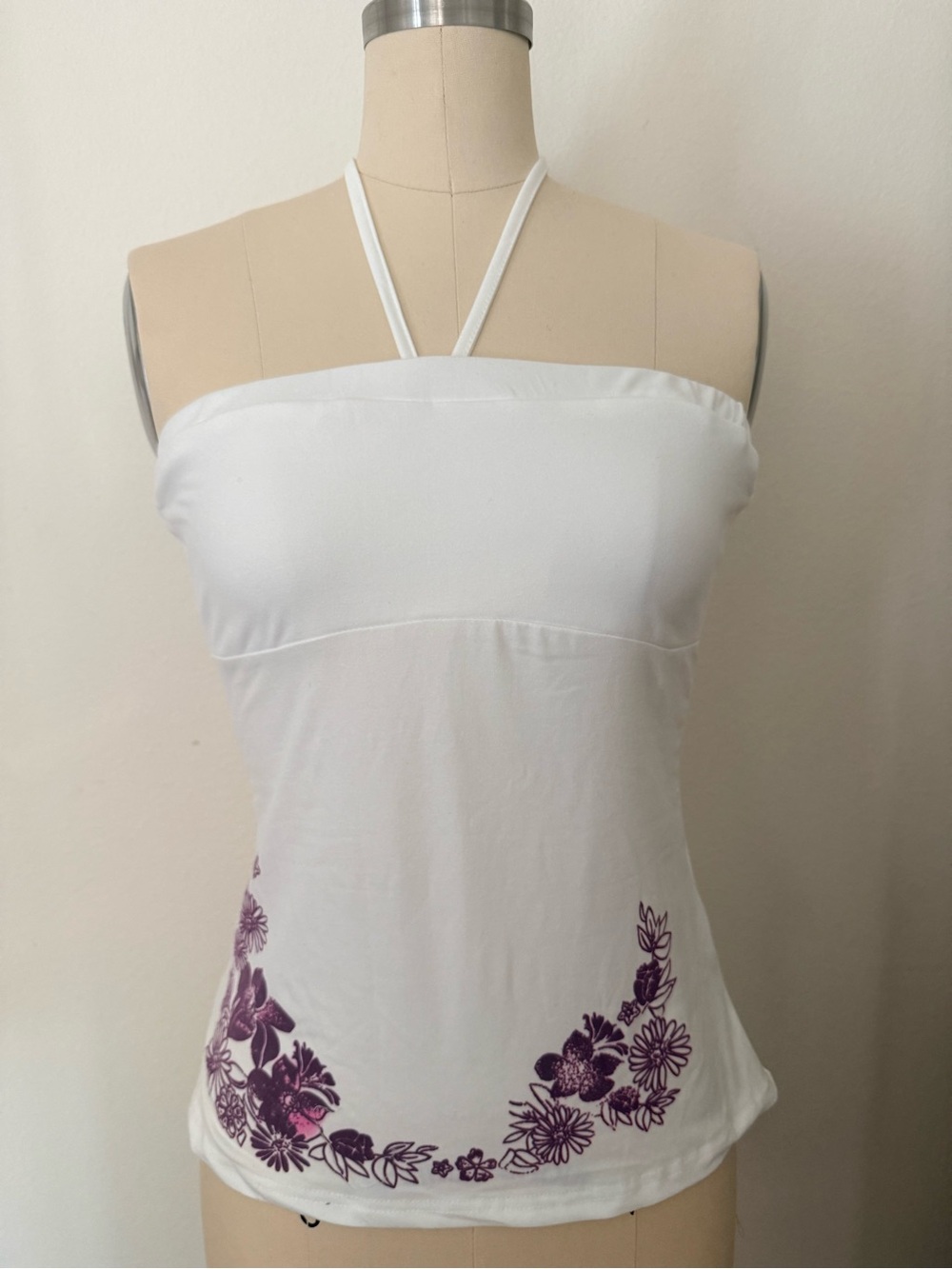 White Halter Floral-Print Tube Top